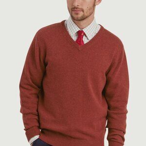 Hugo Boss V-Neck Sweater in Virgin Wool, Red,‎ L